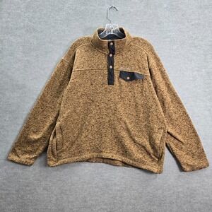 Eddie Bauer Men Sweatshirt Large Brown Button Mock Neck Pocket Long Sleeve